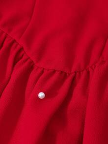 1pc Girls' Princess Style Red Spaghetti Strap Bow Midi Dress, Sleeveless Square Neck Lightweight Summer Vacation Party Dress, Spring/Summer - Red - View 7