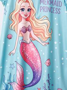 2pcs/Set Young Girl' Cap Sleeve Frill Trim Casual Nightgown & Loungewear Set, Spring/Summer - Multicolor - View 6