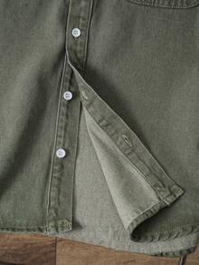 Manfinity Joysei 男士修身橄榄绿美式休闲牛仔夹克 - 軍綠色 - 查看 7