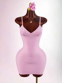 Amplova 2026 New Low-Cut Bodycon Mini Dress For Women ,Summer Dress - Pink - View 8