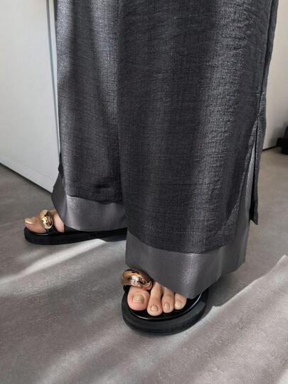 FRIFUL Women's Loose Fit Straight Leg Pants With Contrast Color Ankle Panels, Casual & Versatile