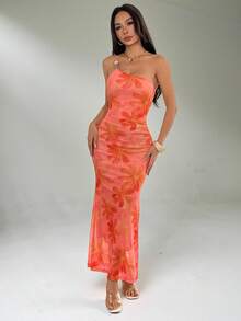 SHEIN PETITE 女士碎花不对称领修身无袖连衣裙 - 彩色 - 查看 12