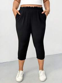 Shapeblank Plus-Size Women's Spring/Summer Fashionable Casual Stretch Comfortable Everyday Basic Versatile Slimming Black Capri Pants,Summer Outfits,Work Pants,Simple Style Plus Size Capri Pants Plus Size Capris For Women Plus Size Bottoms Plus Size Sweat Pants Leggings For Women Plus Size - Black - View 3