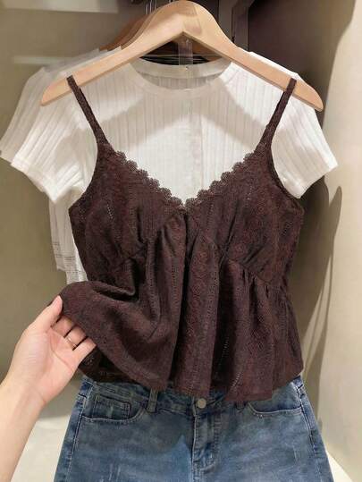 SHEIN Frenchy Áo tank top/camisole nữ cỡ lớn cổ chữ V, thắt eo, chất liệu có họa tiết, kiểu dáng thường ngày, đa năng.