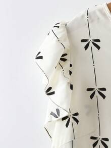 SHEIN LUNE CURVE 大码女式V领蝴蝶结印花上衣和阔腿裤休闲两件套 - 彩色 - 查看 8