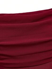GlowEve New Square Neck Pleated Front Chiffon Back Shirred Cinched Waist Elegant Dress For Women - Burgundy - View 5