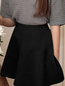 DAZY Tween Girls' Solid Color High Waist Casual Versatile Skirt - Black - View 4