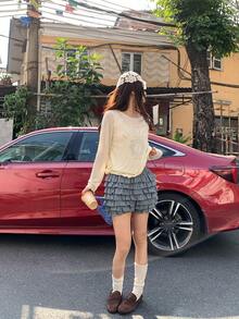 DAZY Camiseta de manga larga con cuello redondo y estampado, estilo coreano - Albaricoque - Ver 5