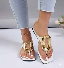 Sandalias planas multifuncionales pata de gallo y adorno dorado - blanco - Ver 7