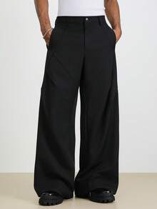 TOKVUE Men's Streetwear Hot Selling INS Style Pants, Men's Loose Wide Leg Pants,Men Pleated Cargo Pants,Men Pleated Pants - Black - View 5