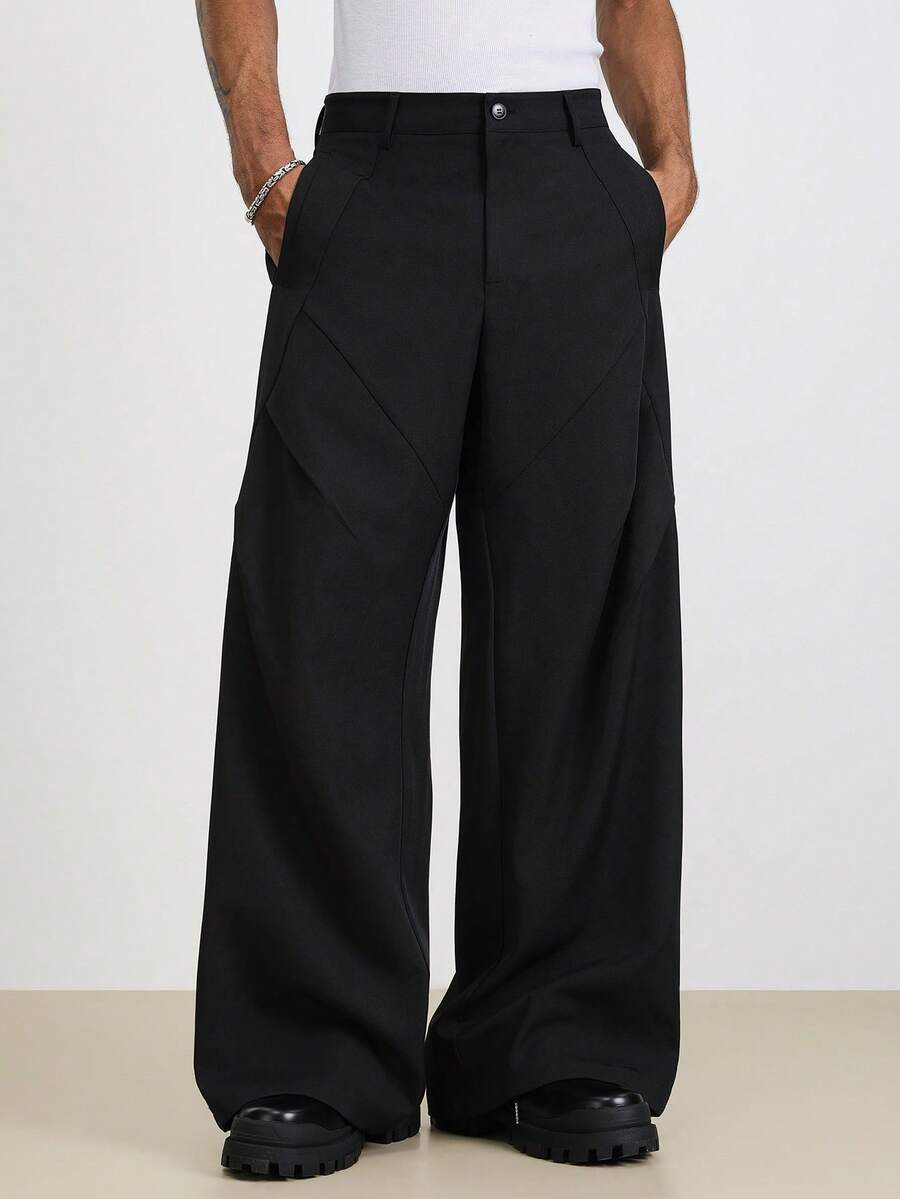 TOKVUE Men's Streetwear Hot Selling INS Style Pants, Men's Loose Wide Leg Pants,Men Pleated Cargo Pants,Men Pleated Pants - Black - View 1