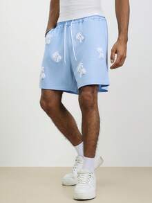 TOKVUE 男士休闲畅销椰子树3D刺绣毛巾，日常百搭，适合男友/老公礼物、周年纪念礼物，天蓝色短裤 - 藍色 - 查看 1