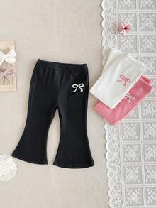 SHEIN Conjunto de 3 peças de calças flare de malha lisa para meninas, com cintura elástica, para uso casual no dia a dia, com adorável estampa de corações. Ideais para primavera, verão e outono. - Multicolorido - Ver 4