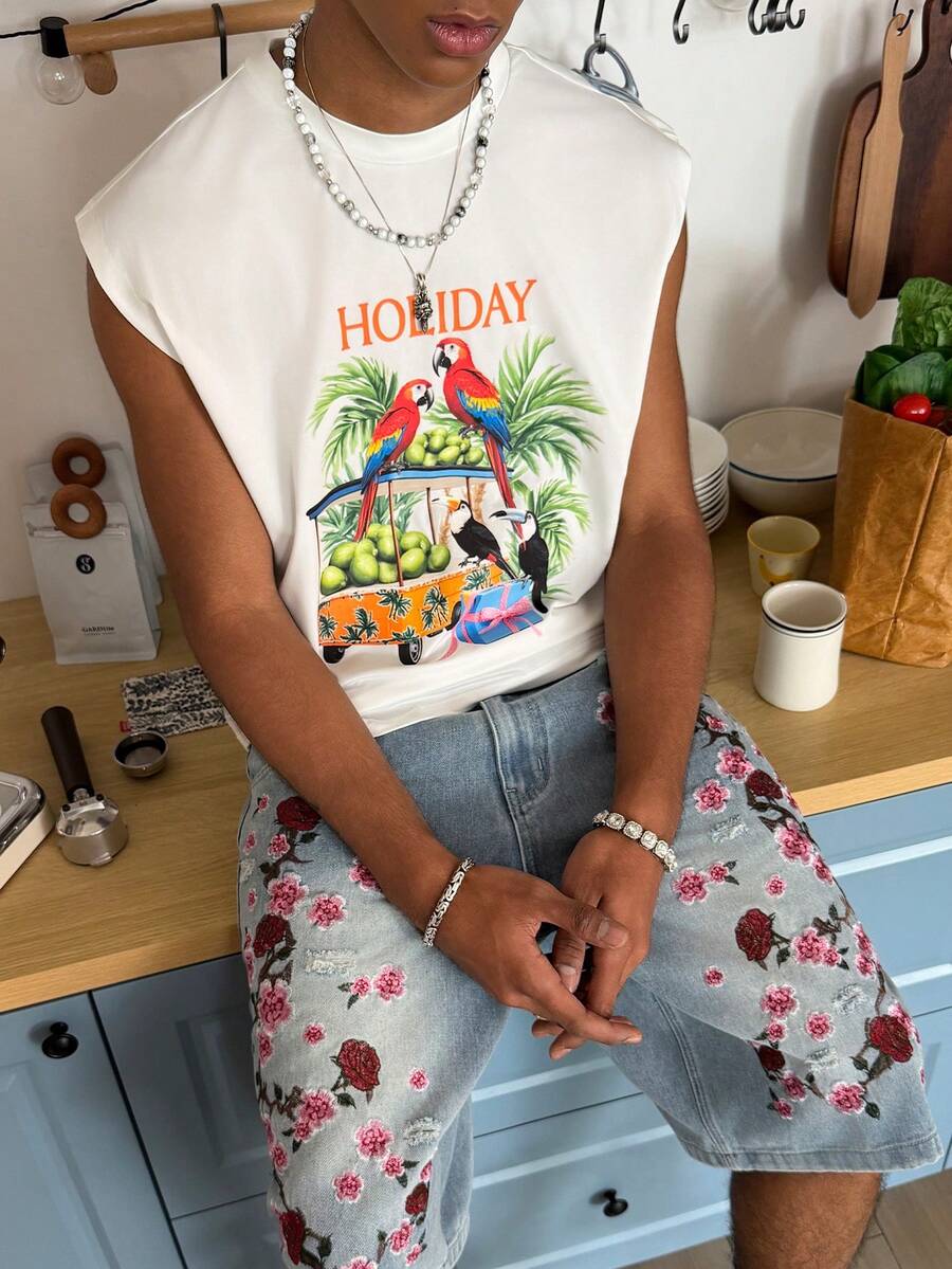 STEELVANCE 男士简约日常印花背心 - 白色 - 查看 1