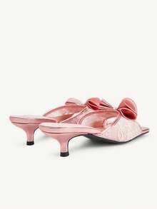 CUCCOO CHICEST Women Shoes Summer New Mesh Bow Square Toe Stiletto Sweet Champagne Slippers Outer Wear Elegant Shoes - Champagne - View 4