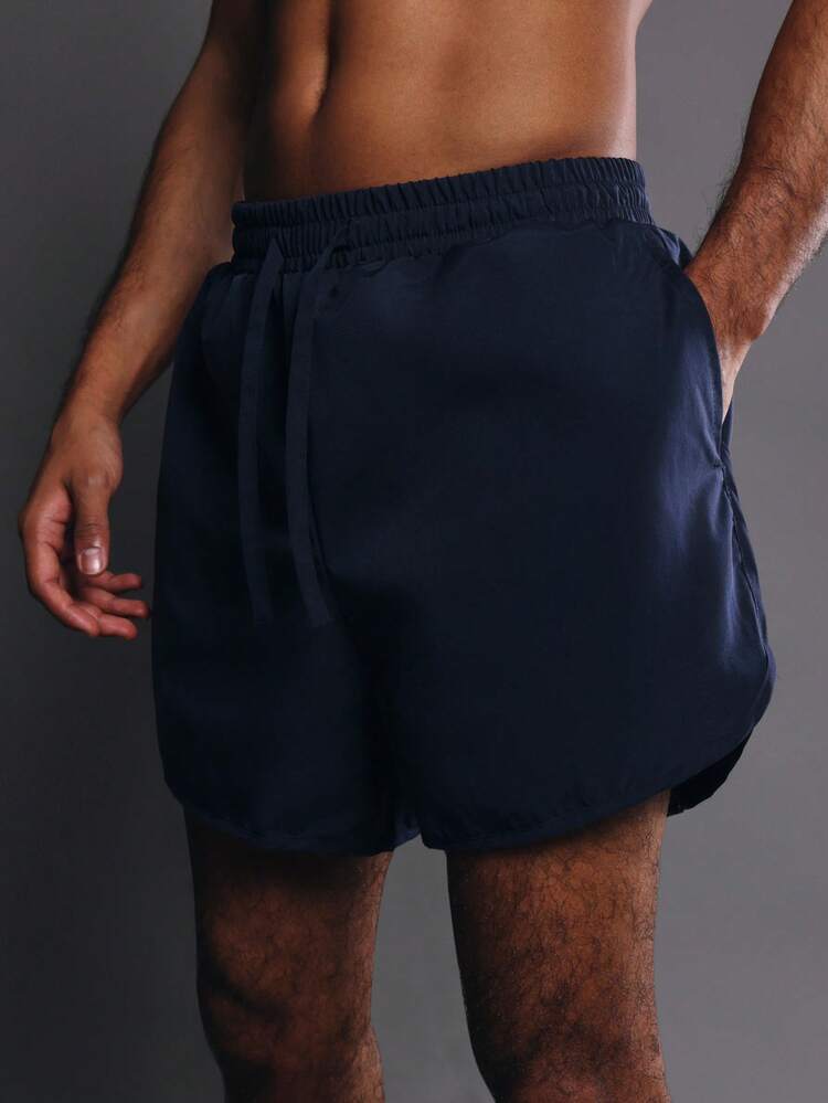 Curved Hem Nylon Athletic Shorts