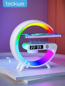 Teckwe 三合一 G 型 LED 无线音箱、充电器、定时闹钟、充电支架、床头灯、LED 音乐灯、桌面音箱 - 彩色 - 查看 1