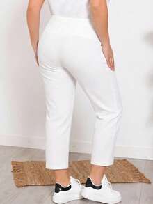 EMERY ROSE Pantalones casuales de unicolor con cordón y bolsillo para mujer talla grande - Blanco - Ver 2