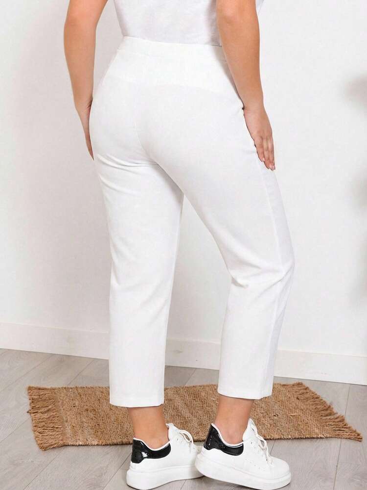 Plus Size Women Casual Solid Color Drawstring Pocket Pants