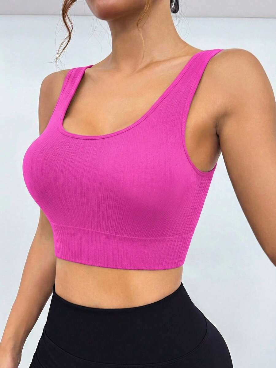 SHEIN Sports 女士纯色简约无袖休闲运动背心 - 粉色 - 查看 1