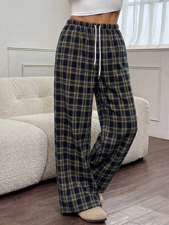 SHEIN Tall מכנסי רגל רחבים בצבעים מנוגדים משובצים לנשים, מתאים לסתיו/חורף