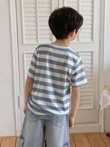 DAZY Camiseta de manga corta de cuello redondo con contraste de color para niños pequeños - Azul - Ver 3