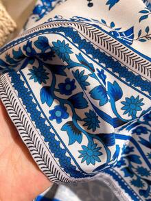 SHEIN Girls Summer New Fashionable Polo Collar Halter Backless Waist Cinched Sweet Vacation Style Dress, Young Girl Formal Dress - Blue - View 5