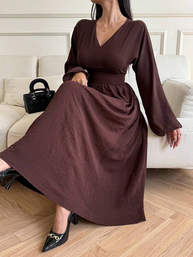 Women's Elegant Commuter Solid Color Lantern Sleeve Long Dress Sundress Summer