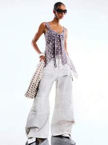 LYSMO 2026新款极简主义春夏女式波点甜心领无袖不对称下摆打结时尚背心，外出上衣 - 淺灰紫 - 查看 6