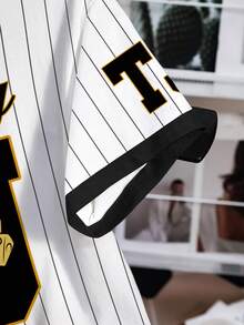 TOM & JERRY X SHEIN Women's Casual Striped Mouse Print Contrast Trim Round Neck Short Sleeve T-Shirt, Summer - White - View 7