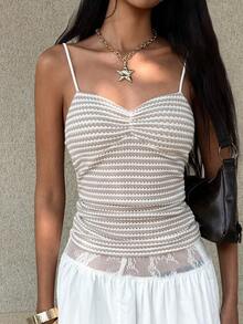 FavEase Women's Casual Ruched Striped Camisole Top, Versatile For Spring/Summer Holiday And Daily Wear - Apricot - View 5