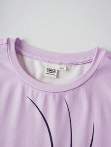 LOONEY TUNES X SHEIN Tween Girls Round Neck Short Sleeve Cute Printed Lounge Wear, - Pink - View 4