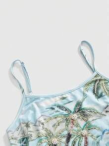 ROMWE Vacation Style Tropical Coconut Tree & Floral Sequin Embroidery Beaded Fitted Tank Top For Women - Multicolor - View 3