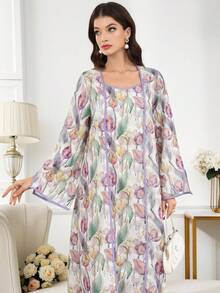 Yasmyna Women's Elegant Floral Print Arabic Style Dress - Multicolor - View 3