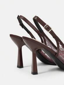 CUCCOO HITCHD 女士尖头蕾丝刺绣高跟鞋，优雅浪漫白色女士浅口鞋，新娘婚礼场合高跟鞋 - 摩卡棕 - 查看 12