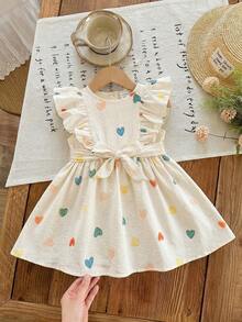 SHEIN Baby Girl Woven Heart Pattern Ruffle Hem Casual Dress - Multicolor - View 4