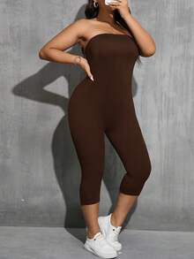 SHEIN Essnce Mono informal ajustado para mujer de talla grande - Café integral - Ver 3