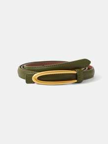 MOTF PREMIUM 1PC WOMEN BASICS SMOOTH BUCKLE SKINNY WAIST BELT, SUITABLE FOR WORK DAILY COMMUTE - Green - View 2