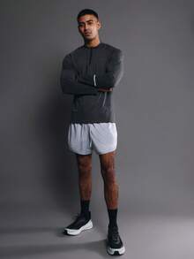 SUMWON Top de performance à demi-zip à manches longues en jersey absorbant l'humidité avec logo sur la poitrine, pour l'entraînement et les séances de sport - Gris - Voir 3