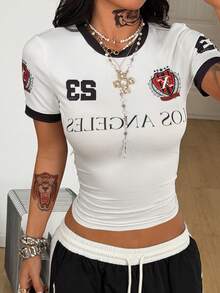 Coolane 巴西女士夏季街头风酷炫篮球球衣设计字母印花白色上衣 - 白色 - 查看 7