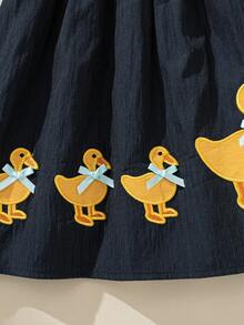 Souflis Souflis Spring/Summer Cute Cartoon Duck Embroidered Hem Sleeveless Round Neck Dress For Baby Girls, Playful & Sweet - Blue - View 4