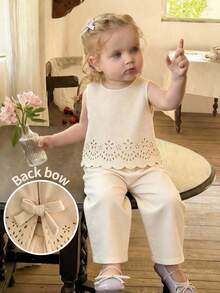 LMoss Kids 2pcs Baby Girl Cute Ruffle Sleeveless Top And Pants Set, Summer - Apricot - View 3