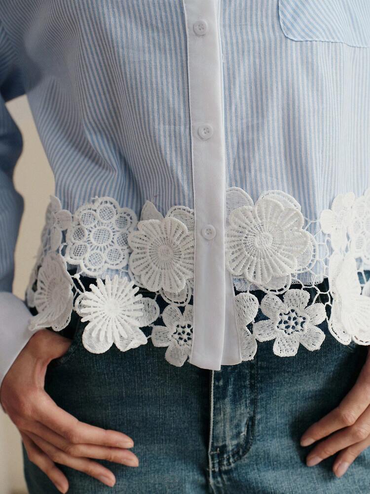 2026 Spring/Summer New Casual Versatile Commuting Lace Embroidered Women Long Sleeve Blouse