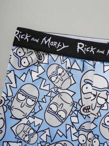 Rick and Morty X SHEIN 1 chiếc quần boxer nam in hình nhân vật hoạt hình và chữ cái, chất liệu thoải mái. - Xanh và trắng - Xem 4