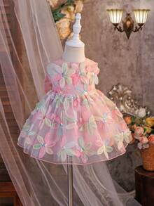 SHEIN Baby Girl Woven Cutout Round Neck Sleeveless Dress - Multicolor - View 8