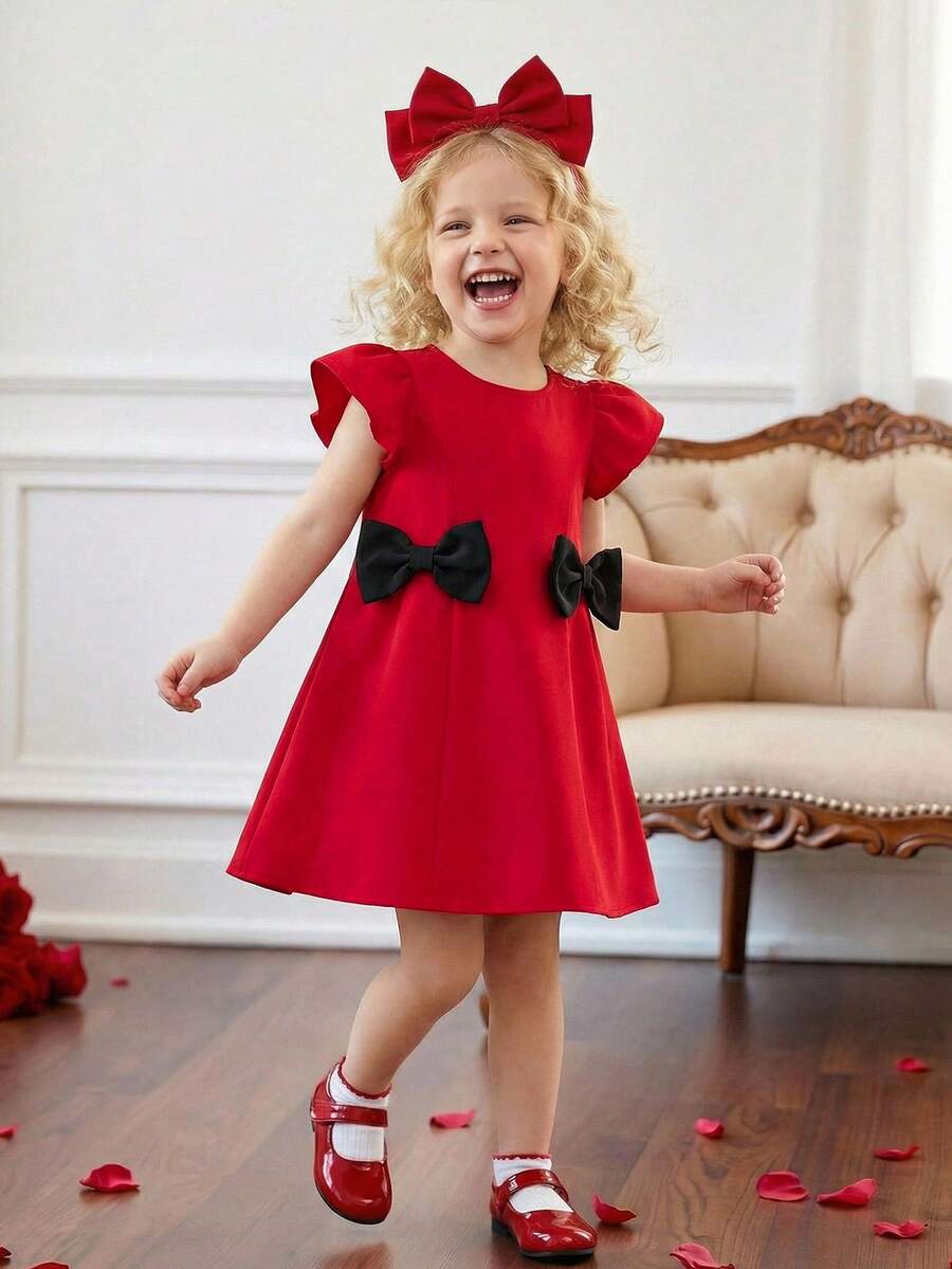 1pc Girls Cute Bowknot Backless Dripping Sleeve Round Neck Summer Dress, Suitable For Daily Wear - White - View 1