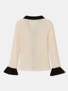 lacRébo 米色针织衬衫，黑色撞色荷叶边，长袖喇叭袖口，复古别致的秋冬装。 - 彩色 - 查看 8