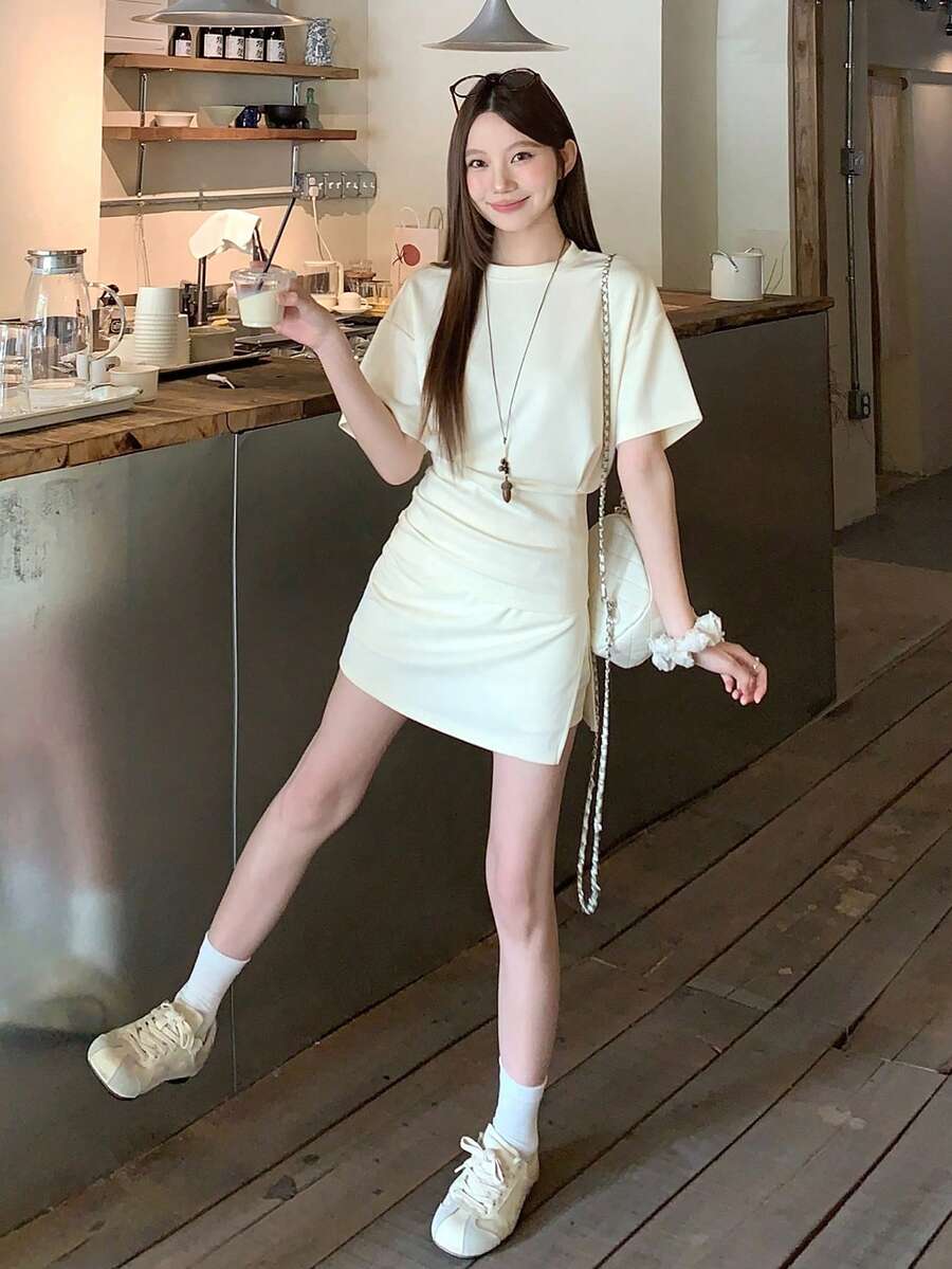 DAZY Women's Soft & Gentle Fashion Top + Skirt Pants 2 Pieces Set, Summer - Apricot - View 1