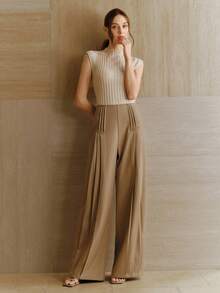 Anewsta Pantalones de traje de pierna acampanada y ajuste holgado para mujer, color albaricoque, diseño elegante, efecto estilizante, adecuado para uso en la oficina - Albaricoque - Ver 4