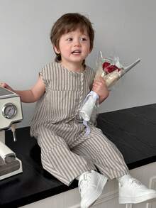 DAZY Baby Boy Striped Print Button-Front Shirt And Pants Casual Outfit - Grey - View 3